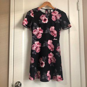 Black A-Line Floral Mini Dress
